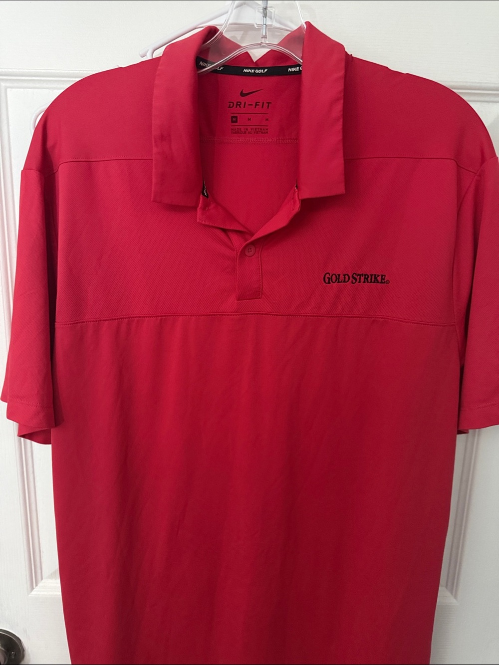Nike Red Dri-FIT Golf Polo with Gold Strike Embroidery